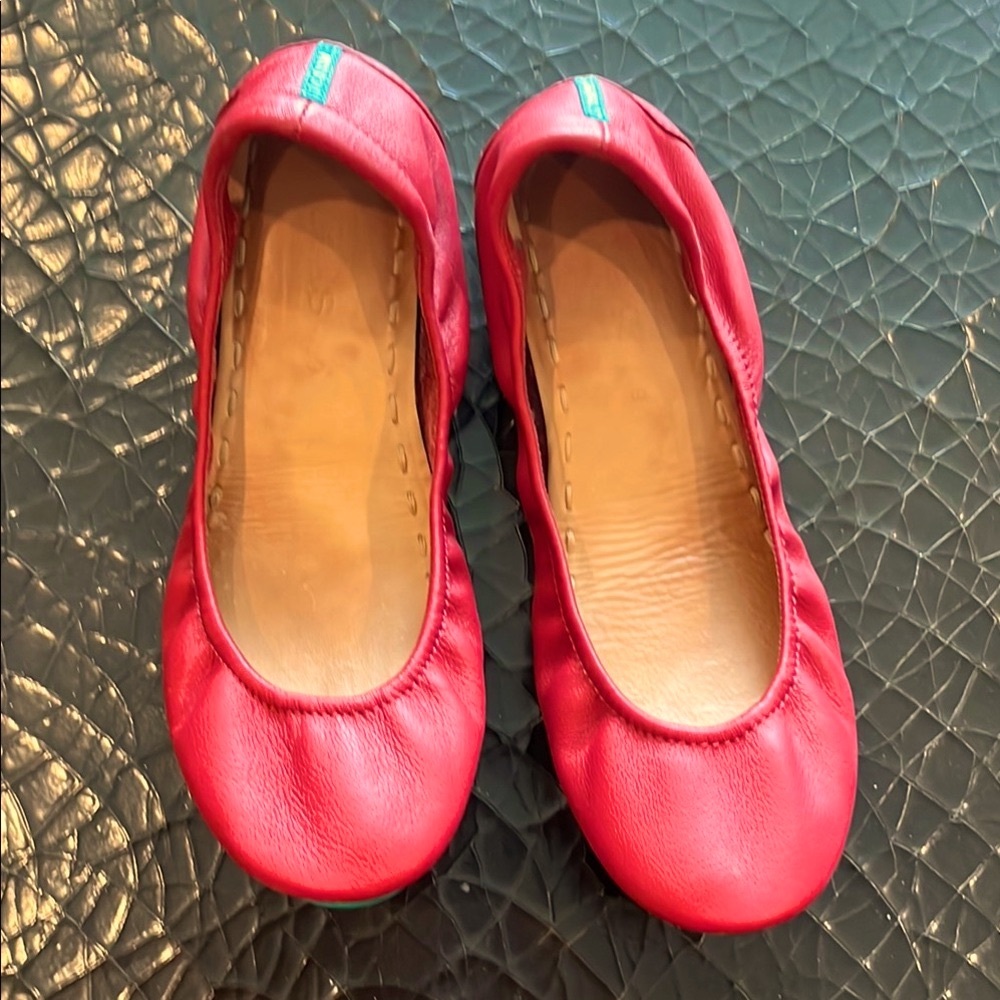 Tieks Red Leather Ballet Flats with Teal Soles